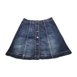 Cello Jeans Button Front Denim Mini Skirt A-Line Dark Wash Stretch Womens 27
